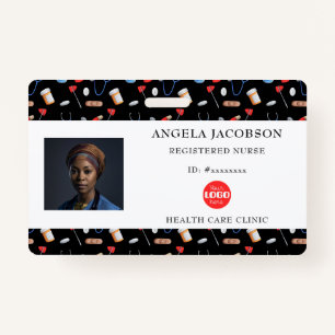 Black Pattern Nurse Healthcare Logo Horizontal ID ID Badge
