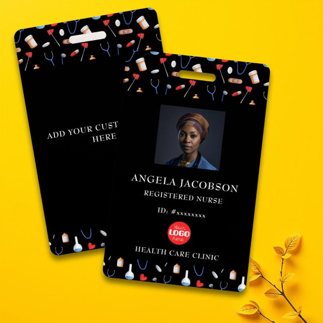 Black Pattern Registered Nurse Healthcare Logo ID Badge (Creator Uploaded)