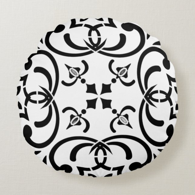 Black pattern round cushion (Front)