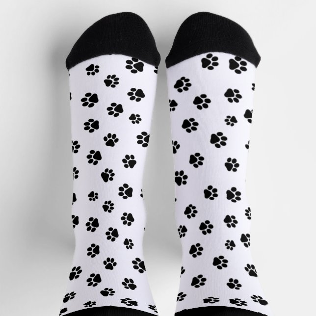 Black Paw Print Crew Socks | Cute Patterned Socks  (Top)