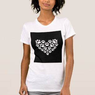 Black Paw Print Heart - Choose Paw Color T-Shirt