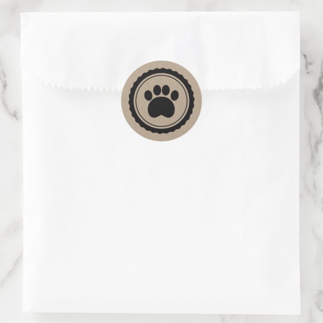 black paw print on brown paper classic round sticker (Bag)