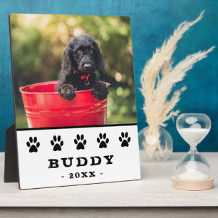 Black Paw Print Pet Dog Photo Name Keepsake Plaque