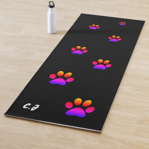 Black Paw Print Yoga Mat with Name