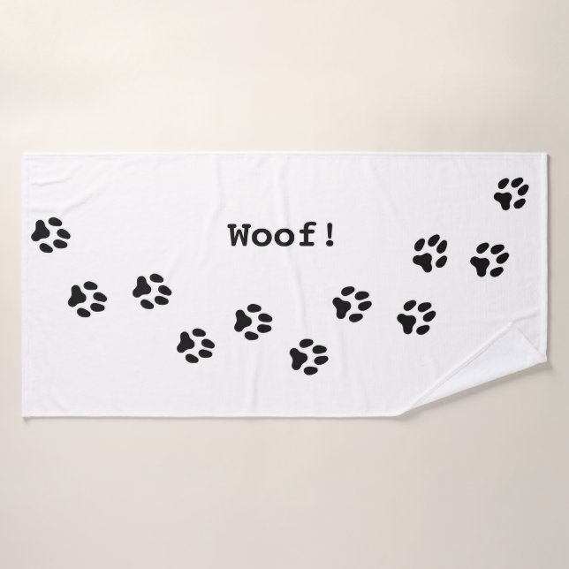 Black Paw Prints Cute Personalised Dog Bath Towel (Bath Towel)
