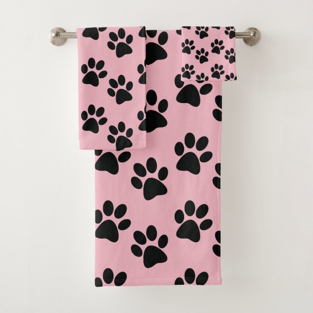 Black Paw Prints Design Bath Towel Set (Insitu)