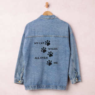 Black Paw Prints Design Denim Jacket