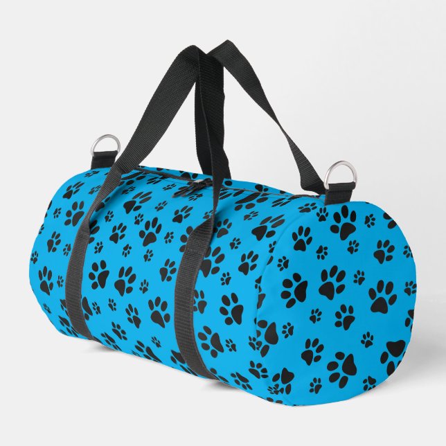 Black Paw Prints Design Duffel Bag (Left Corner)