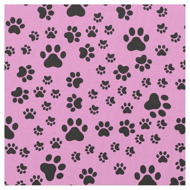 Black Paw Prints on Bubblegum Pink Fabric (Close Up)