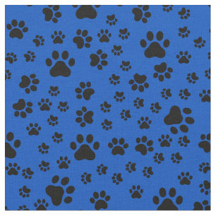 Black Paw Prints on Cobalt Blue Fabric