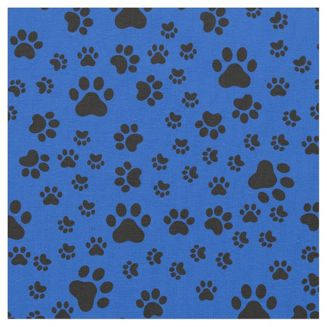 Black Paw Prints on Cobalt Blue Fabric (Close Up)