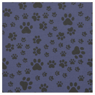 Black Paw Prints on Dark Blue Fabric