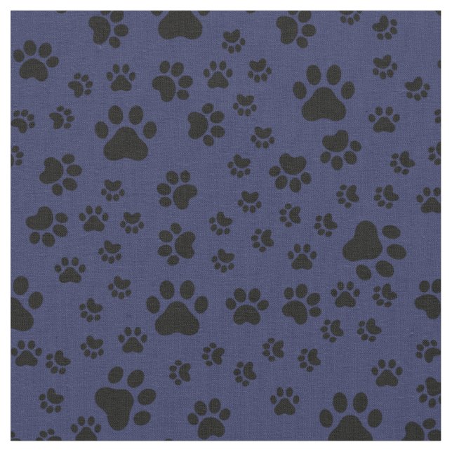 Black Paw Prints on Dark Blue   Fabric (Close Up)