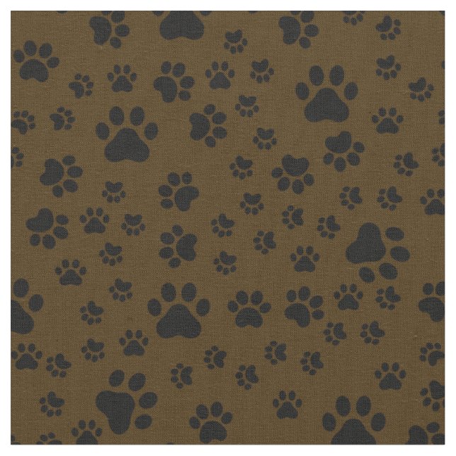 Black Paw Prints on Dark Brown Fabric (Close Up)