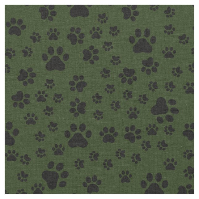 Black Paw Prints on Dark Green Fabric (Close Up)