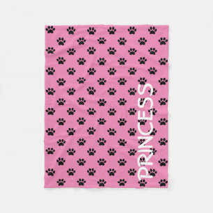 Black Paw Prints on Girly Pink Personalised Fleece Blanket