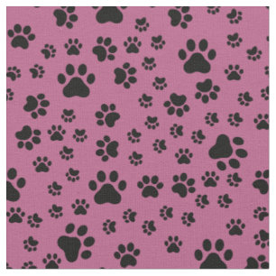 Black Paw Prints on Pink Fabric