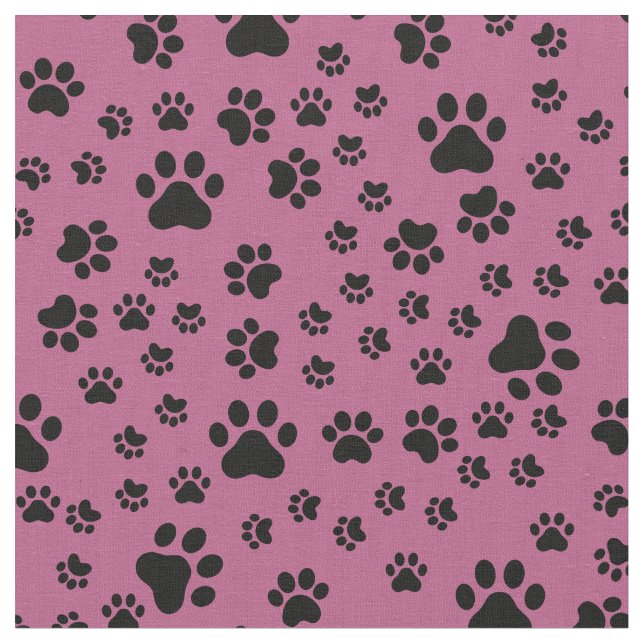 Black Paw Prints on Pink Fabric (Close Up)