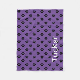Black Paw Prints on Royal Purple Personalised Fleece Blanket