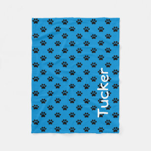 Black Paw Prints on Summer Blue Personalised Fleece Blanket