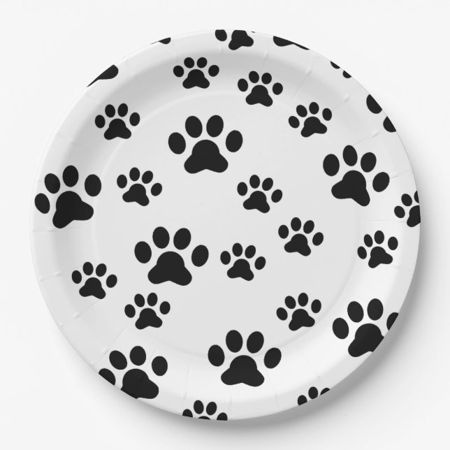Black paw prints paper plate (Front)