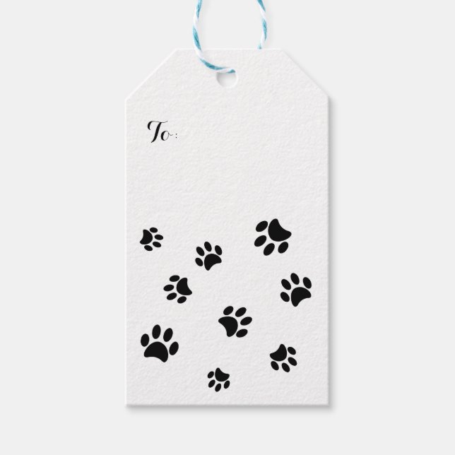 Black Paw Prints Pattern Gift Tags (Front)