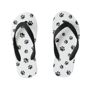 Black Paw Prints Pattern Kid's Jandals