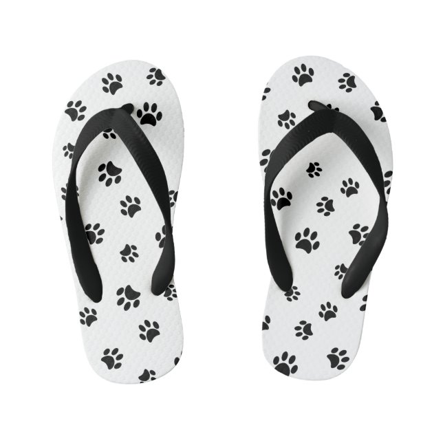 Black Paw Prints Pattern Kid's Jandals (Footbed)
