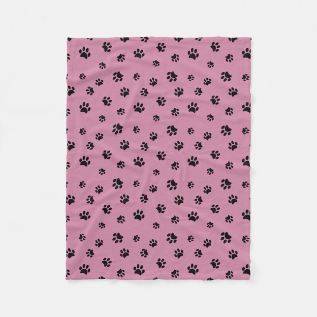 Black Paw Prints Pattern with Pink Background Fleece Blanket (Front)
