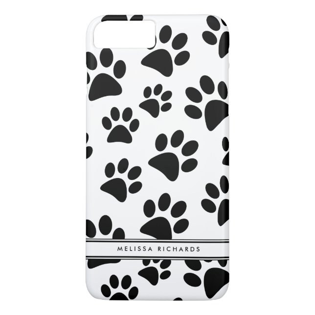 Black Paw Prints Personalised iPhone 7 Case (Back)
