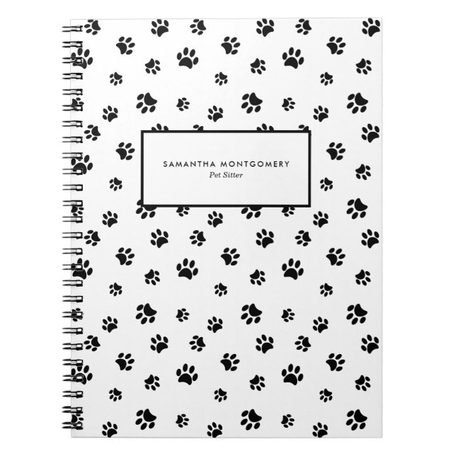 Black Paw Prints Professional Pet Sitter Notebook (Front)