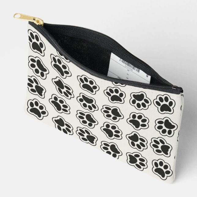 Black Paws, Dog Paws, Cat Paws, Outline Accessory Pouch (Open)