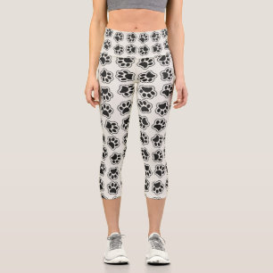 Black Paws, Dog Paws, Cat Paws, Outline Capri Leggings