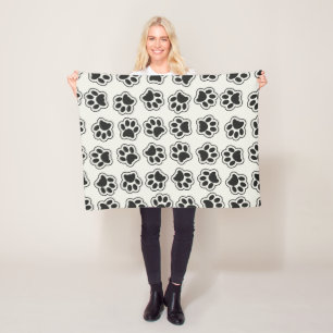 Black Paws, Dog Paws, Cat Paws, Outline Fleece Blanket