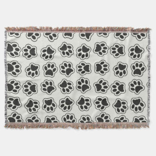 Black Paws, Dog Paws, Cat Paws, Outline Throw Blanket