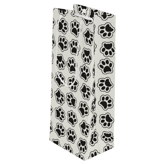 Black Paws, Dog Paws, Cat Paws, Outline Wine Gift Bag (Back Angled)