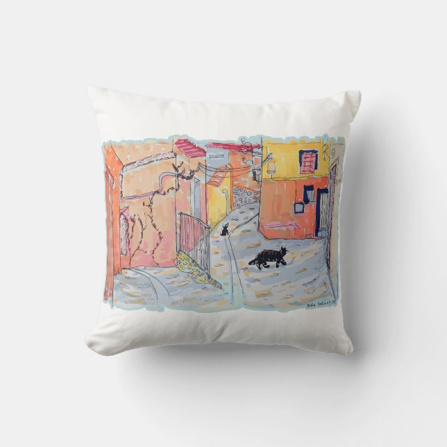 Black Paws in Sun-Drenched Alley Cushion (Front)