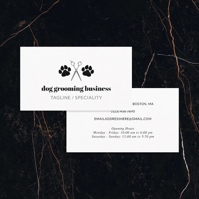 Black Paws & Scissors Dog Grooming Business Card (Creator Uploaded)