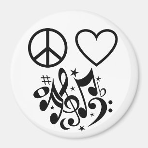Black Peace Sign Red Heart Musical Harmony Magnet