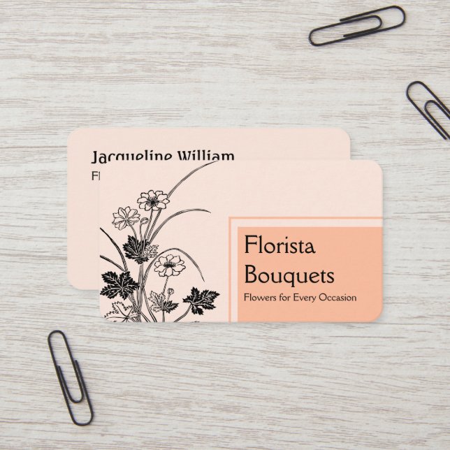 Black Peach Floral Florist Chic Flower Shop Business Card (Front/Back In Situ)