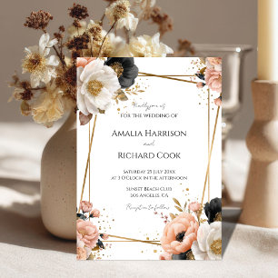 Black Peach Gold Floral Customizable Wedding  Invitation