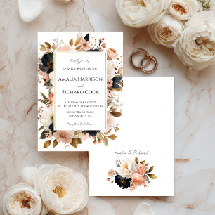 Black Peach Gold Floral Customizable Wedding  Invitation