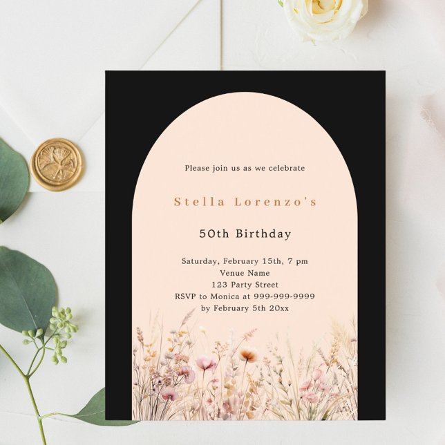 Black peach pink wildflower floral budget birthday (Creator Uploaded)