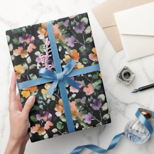 Black Peach Purple Green Floral Wrapping Paper