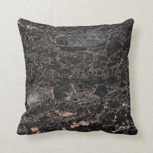Black Peach Rose Gold Abstract Marble Glam Cushion