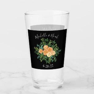 Black & Peach Wedding Modern Floral Glass