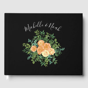 Black & Peach Wedding Modern Floral Guest Book