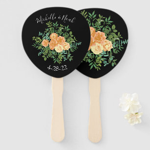 Black & Peach Wedding Modern Floral Hand Fan