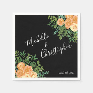 Black & Peach Wedding Modern Floral Napkin