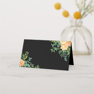 Black & Peach Wedding Modern Floral Place Card